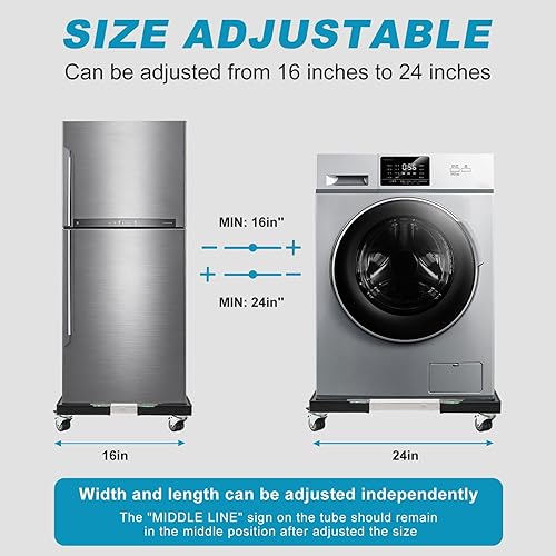 Miniatura 4 de Nefish Muebles Dolly Mini soporte ajustable para refrigerador con ruedas, soporte para lavadora, rodillo móvil con 4 ruedas giratorias de bloqueo,