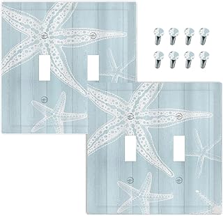 Lolreai Outlet Covers Blue Wooden Plank Starfish Ocean Vintage 1 Gang Duplex Light Switch Cover Plate Decorative Wall Plates Electrical Switchplate Receptacle for Bathroom Bedroom…