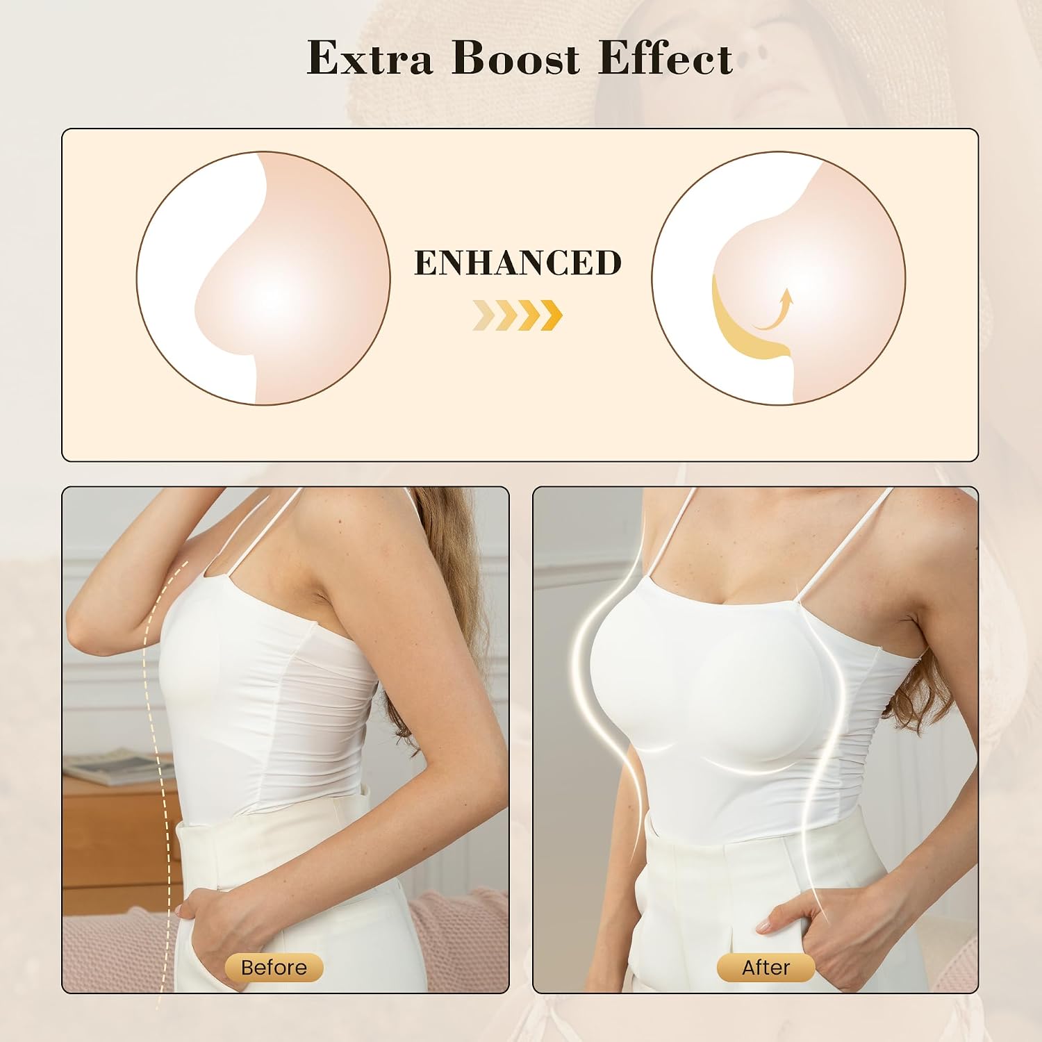 Sticky Bra Pads with Nipple Covers, Reusable Silicone Breast Inserts, Double-Sided Adhesive Instantly Boob Lift Boost Padded