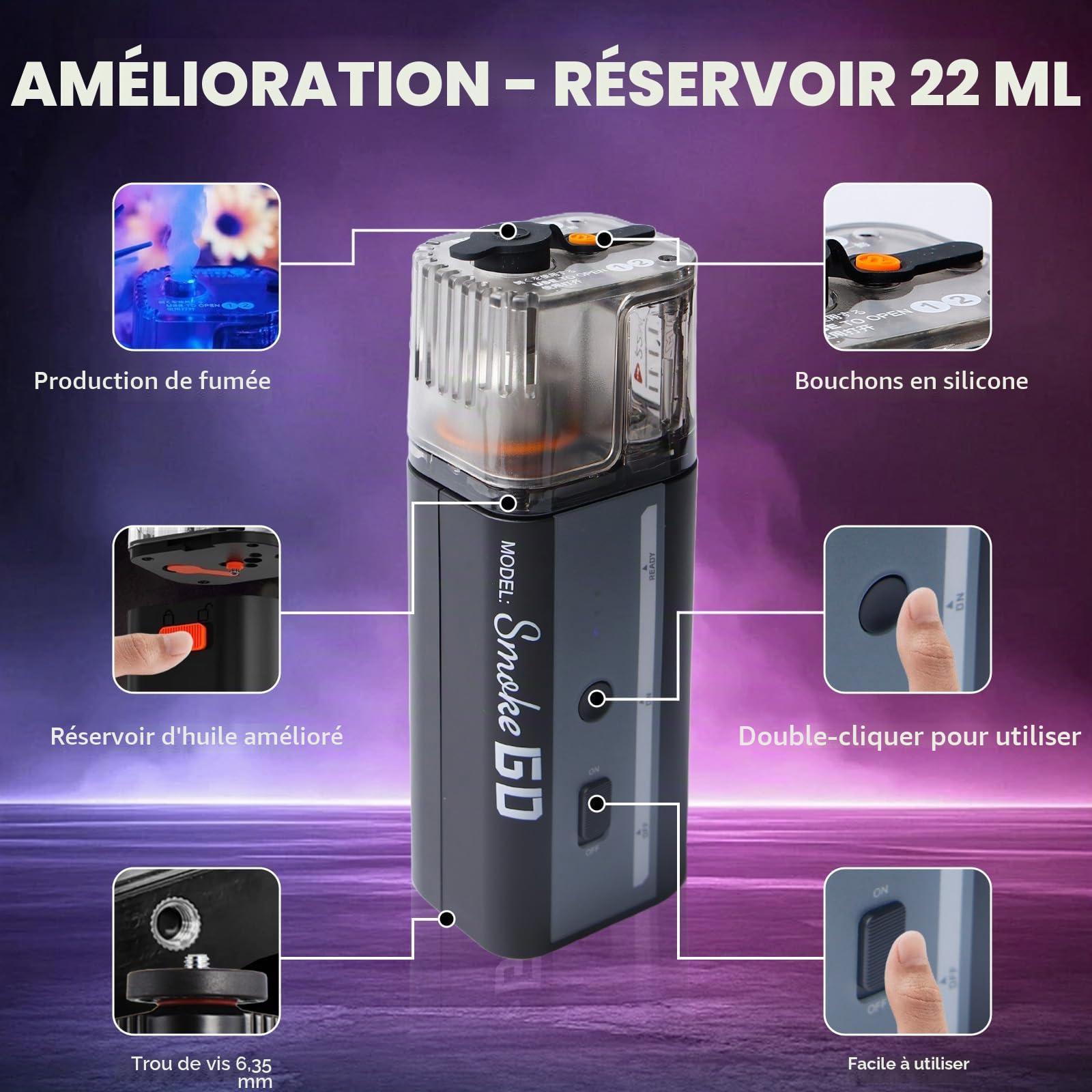 Mini machine à fumée avec télécommande sans fil, 30 W, portable, avec batterie, portée de 10 m, rechargeable, pour photographie, mariages, fêtes et Halloween