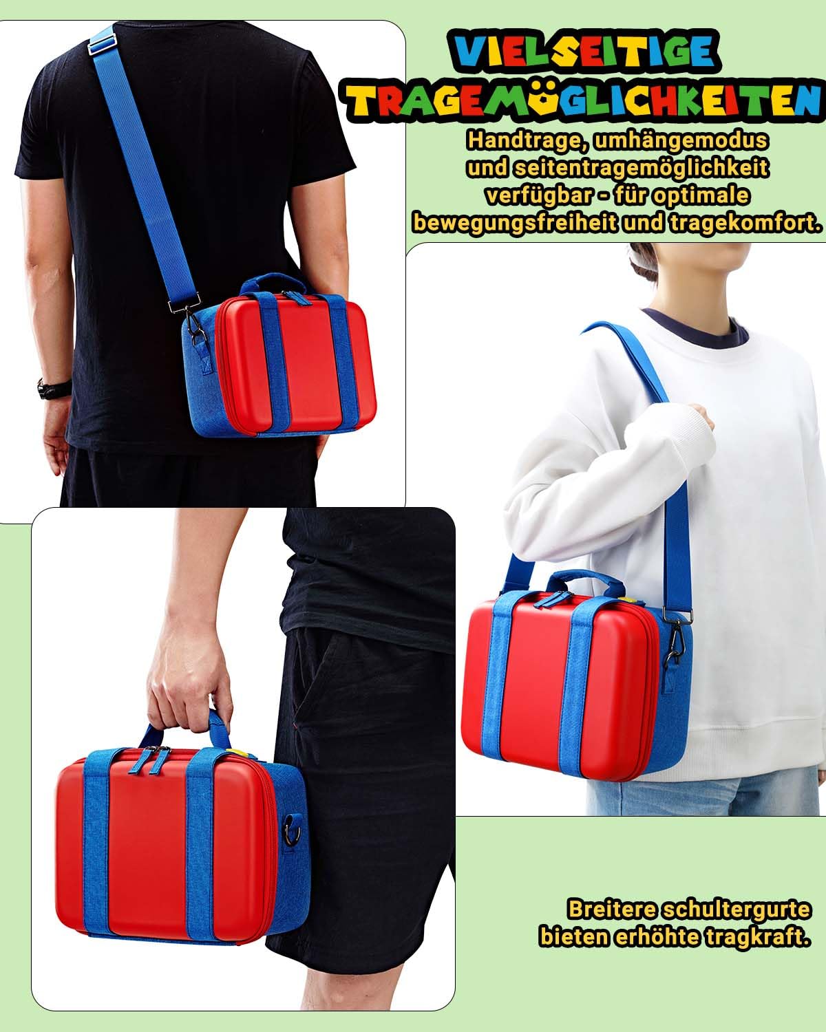 All in One Switch 2 Tasche Niedlich Kompatibel mit Nintendo Switch 2, Tragbare Hartschalen Tragetasche für Zubehör und Spielkarten, Schutzhülle Hülle Case für Konsole Pro Controller Dock,Rot Blau Groß