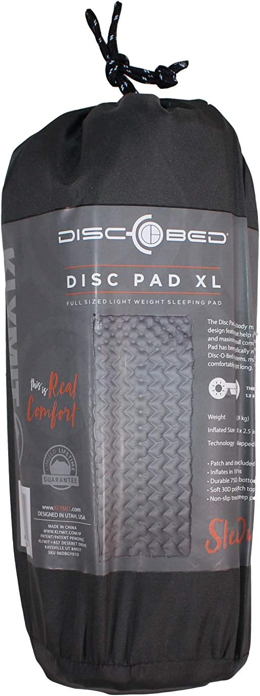Disc-O-Bed XL Quilted Disc-Pad, Portable Camping Cot Accessory Inflatable Mattress Sleeping Pad with Patch Kit and Carry Bag, Gray