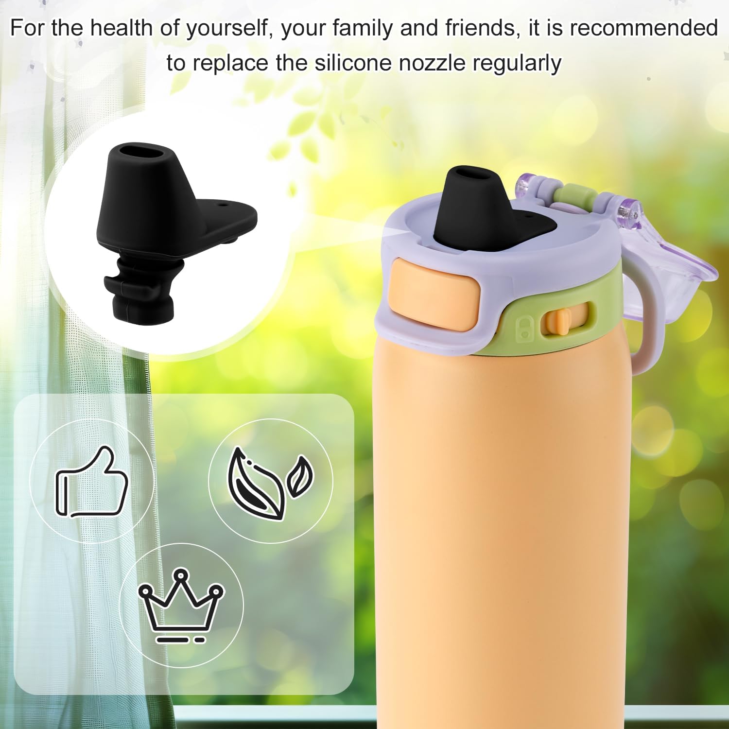 BOXOB 2pcs Spout Replacement for Ello Pop & Fill, 22oz/32oz Silicone Water Bottle Spout No BPA Water Bottle Mouthpiece Replacement Compatible with Ello Pop & Fill (Black)