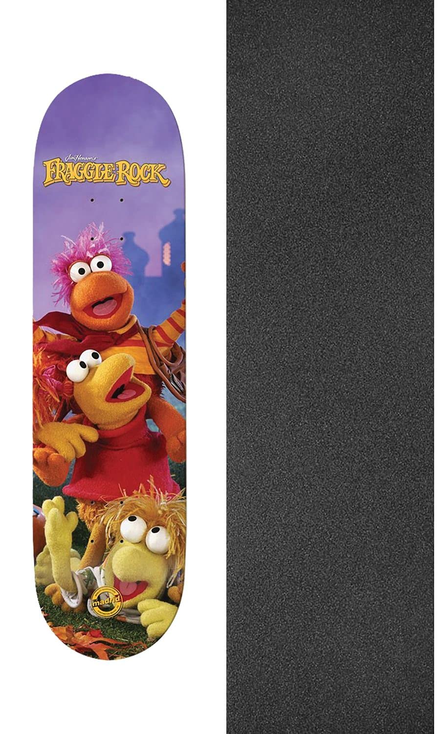 Madrid Skateboards X Fraggle Rock Trio Skateboard Deck - 8.5" x 32" with Jessup Black Griptape - Bundle of 2 Items
