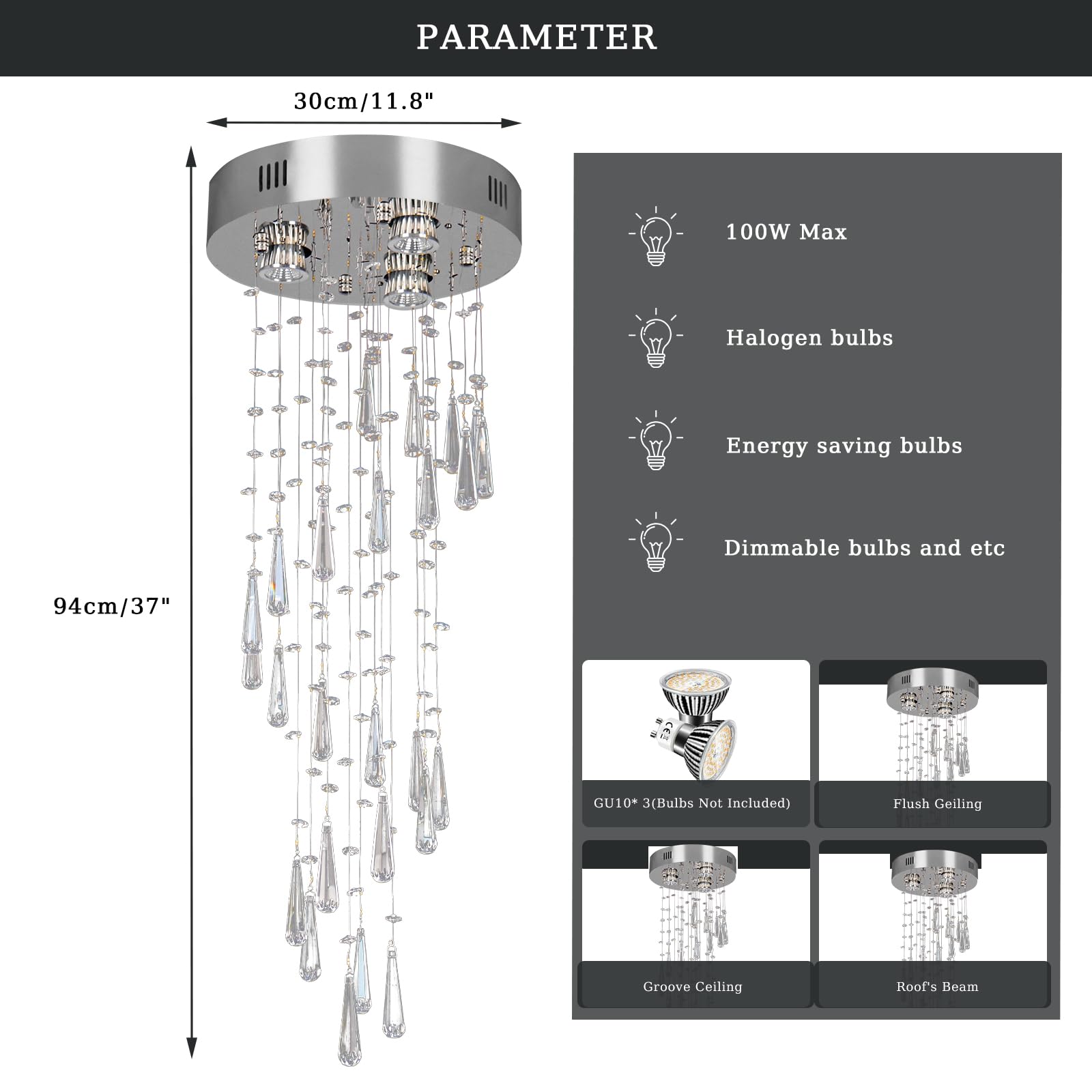 Lustres Luminaires suspendus Luminaires de chandelier encastrés Plafonnier suspendu Goutte de pluie moderne Lustres Plafonnier en cristal pour chambre à coucher, couloir et salon