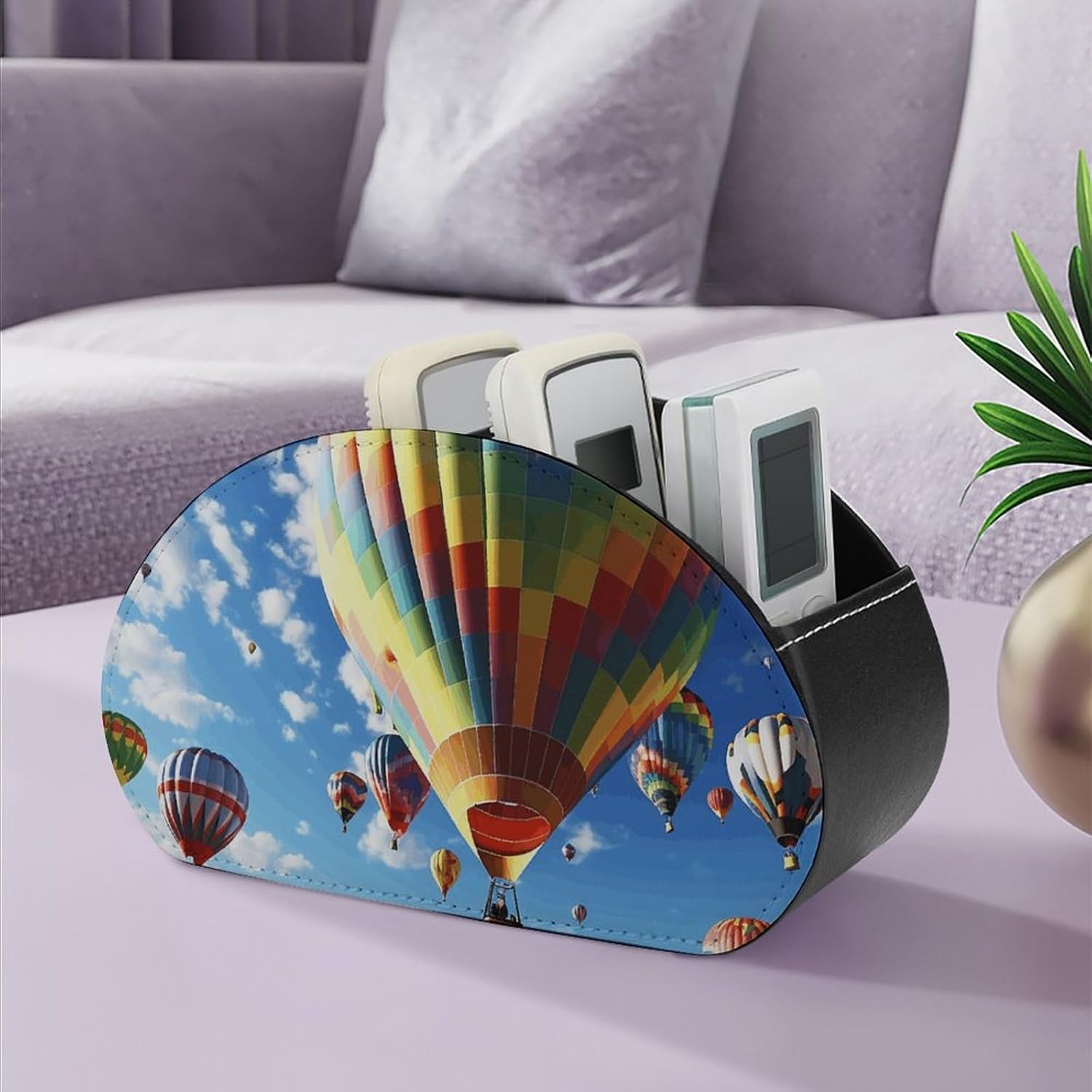 PU Leather Remote Control Holder with 5 Compartments Desktop Organizer image 5