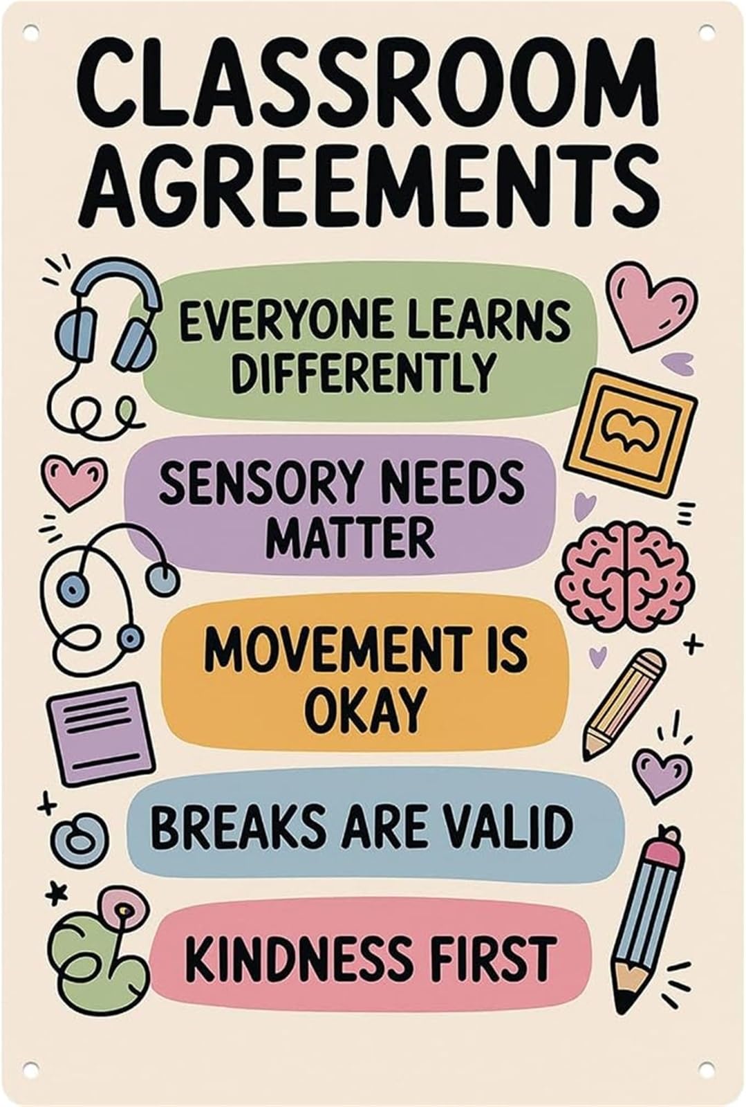NWPNLXEA Amusing Neurodiversity Classroom Rules Adhd Autism Sign Aluminum Wall Hanging for Living Room Bedroom Kitchen Bathroom Garden Farm 8 X 12 in