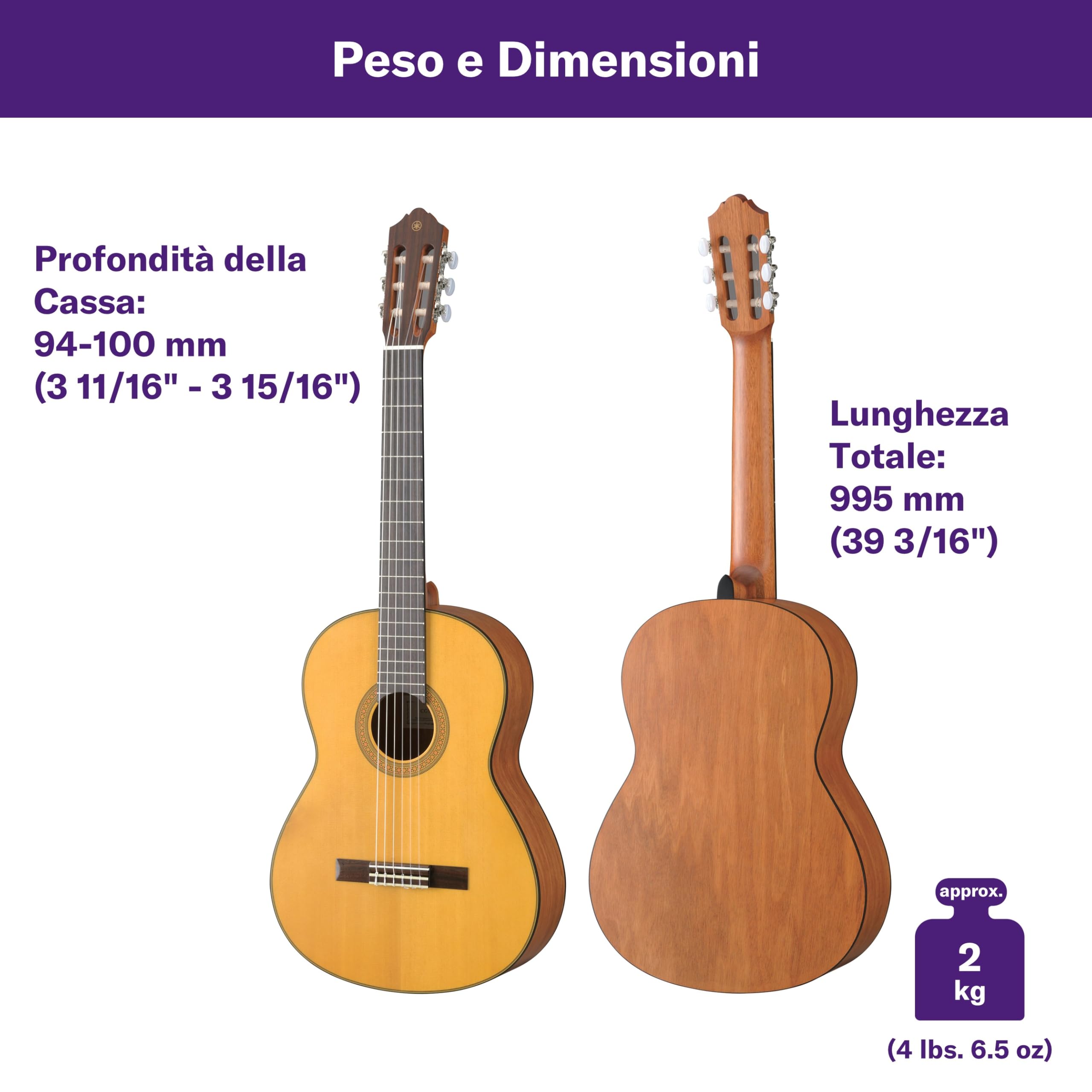YAMAHA CG122MS Chitarra Classica 4/4 – Top in Abete Engelmann Massello, Scala 650 mm, Chitarra con Corde in Nylon dal Suono Ricco e dalla Confortevole Suonabilità