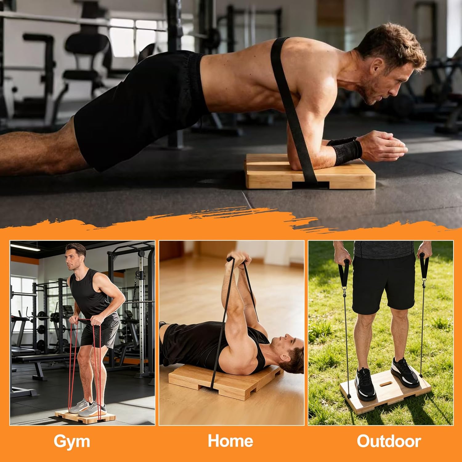 Resistance Band Platform, Wooden Exercise Board With Non-Slip, Resistance Band Foot Plate With 9 Pound Weight, Strong Resistance Suitable For Volume Training, Stretching, Balance Home Gym Use