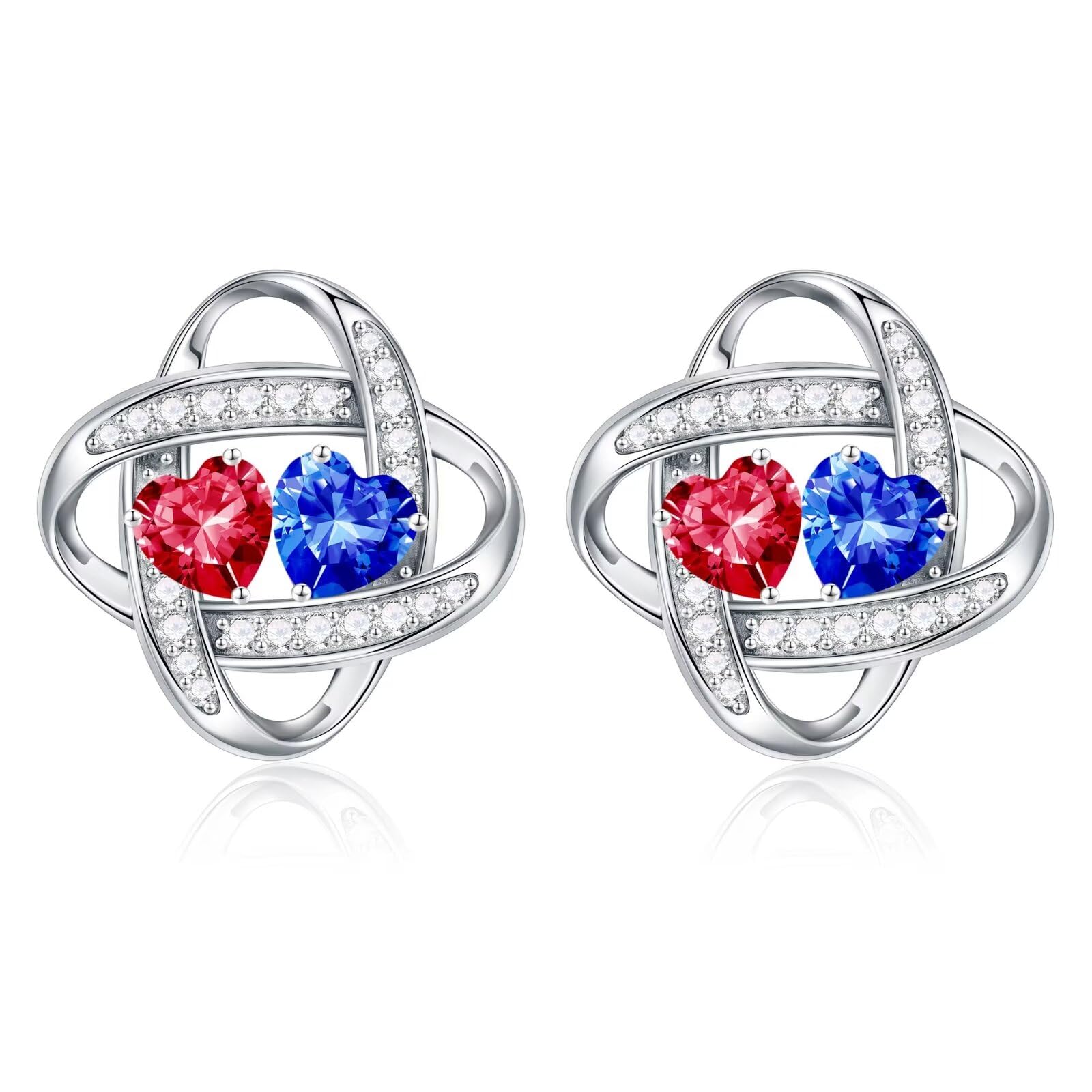 Iefil Mothers Day Gifts for Wife Mom - Double Birthstone Earrings for Women, 925 Sterling Silver Stud Earrings