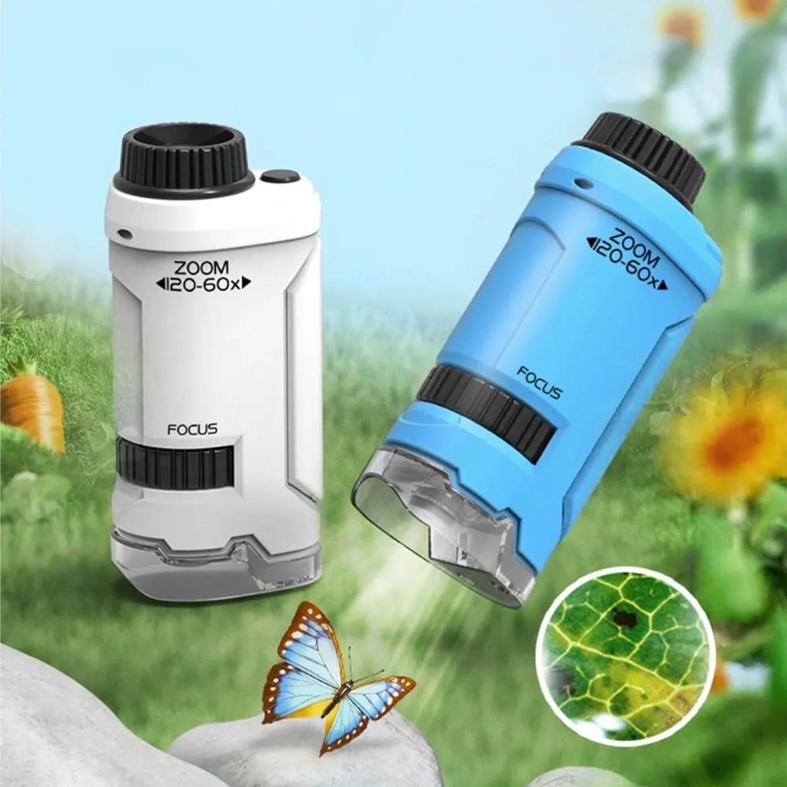 Microscopio Portátil De 2 Piezas 60x-120x con Luz LED Mano