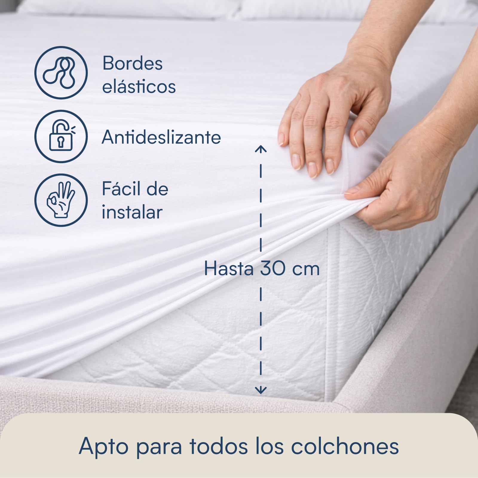 SLEEPZEN Protector de Colchón 150 x 200 cm Impermeable, Certificado Oeko-Tex®, Transpirable, Silencioso, Hipoalergénico, Algodón, Funda Colchòn 150 x 200, Forma de Sábana Bajera