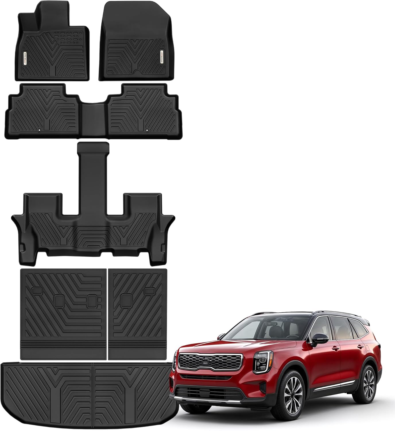 YITAMOTOR Floor Mats for Kia Telluride 7&8 Seats 2020-2025, Custom Fit All Weather TPE Rubber Mat, Kia Telluride Accessories Floor Liners Full Set, 1st & 2nd & 3rd Row & Backrest Mats & Cargo Liner