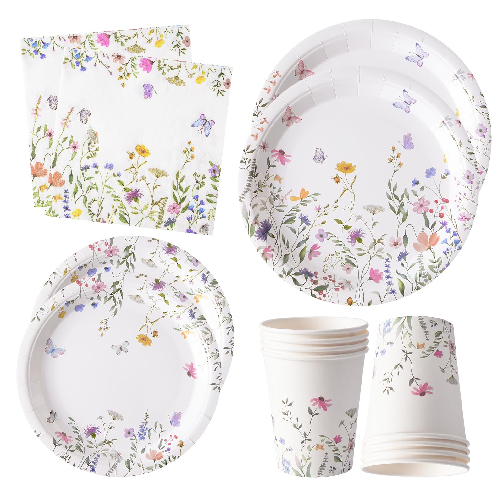 Platos y servilletas de papel floral para 24 invitados