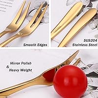 Vista 3 de Tenedores de fruta dorados de 5.51 pulgadas, de acero inoxidable 18/10, tenedores de degustación, mini tenedores de cóctel, tenedores