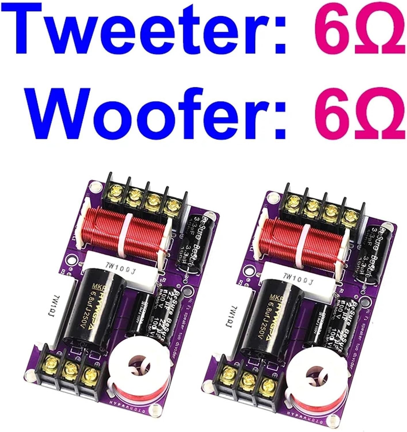2PCS 150W 2-Way Audio HiFi Filter Circuit Board Stereo Speaker Crossover Filters 4/6/8 ohm 2 Unit Frequency Dividers (Color : T6 W6)