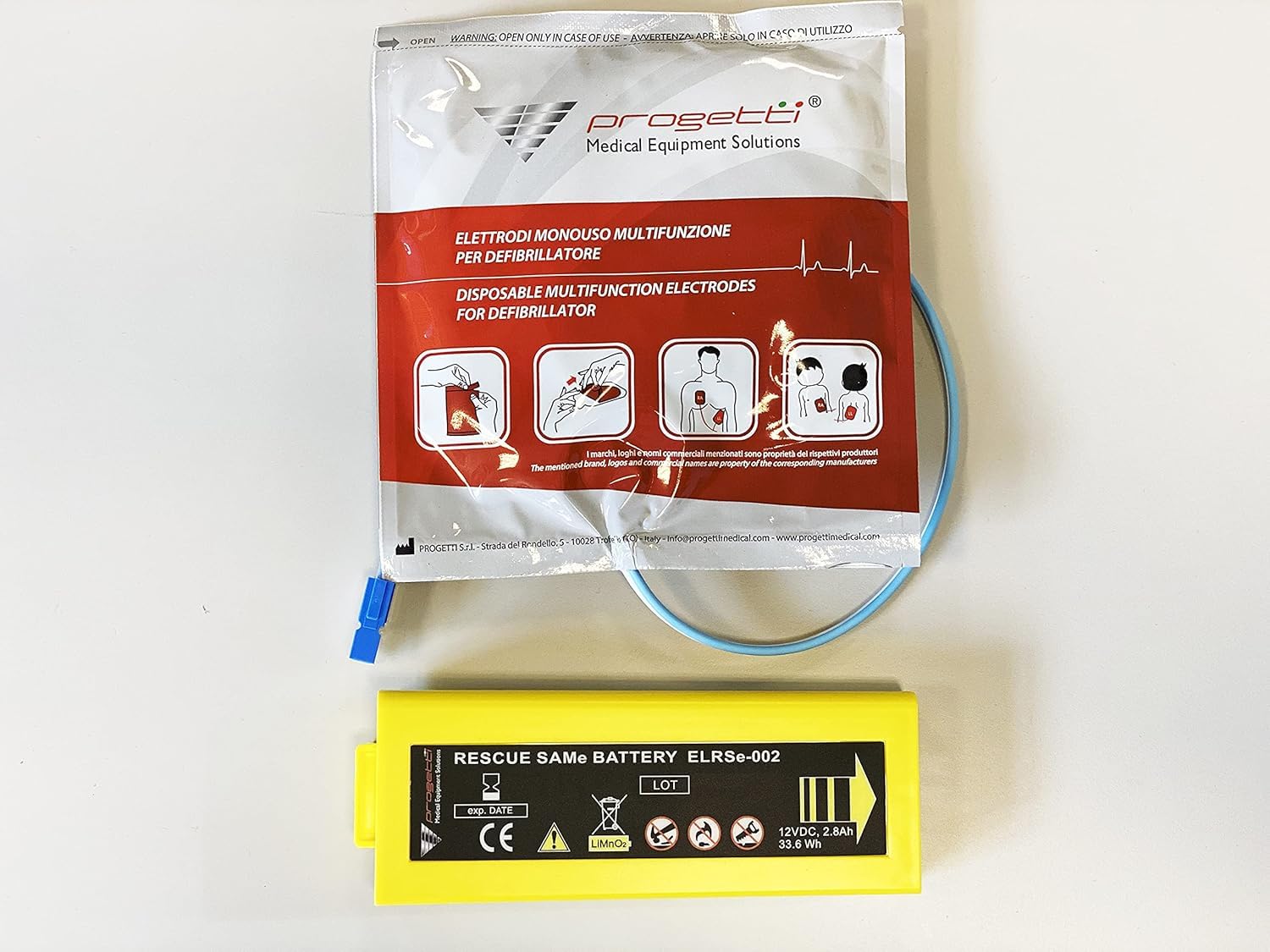 Kit sostituzione elettrodi adulto preconnessi e batteria per defibrillatore Rescue SAMe