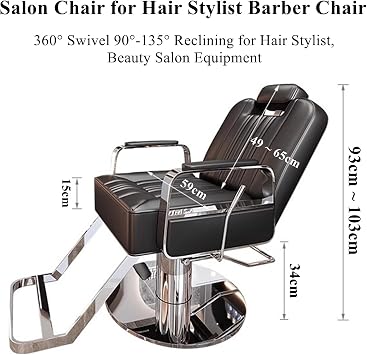 Barbers Chairs Heavy Duty Reclining Salon Chair for Hair Stylist, Hydraulic Styling Chair 360 Swivel Leisure Chair Hairdressing Chair for Barbershop Hair Salon Spa Equipment,Black