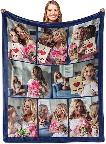 Yoke Style Manta personalizada con imagen, manta personalizada con fotos, regalos de cumpleaños personalizados para mujeres, suegra, abuela,