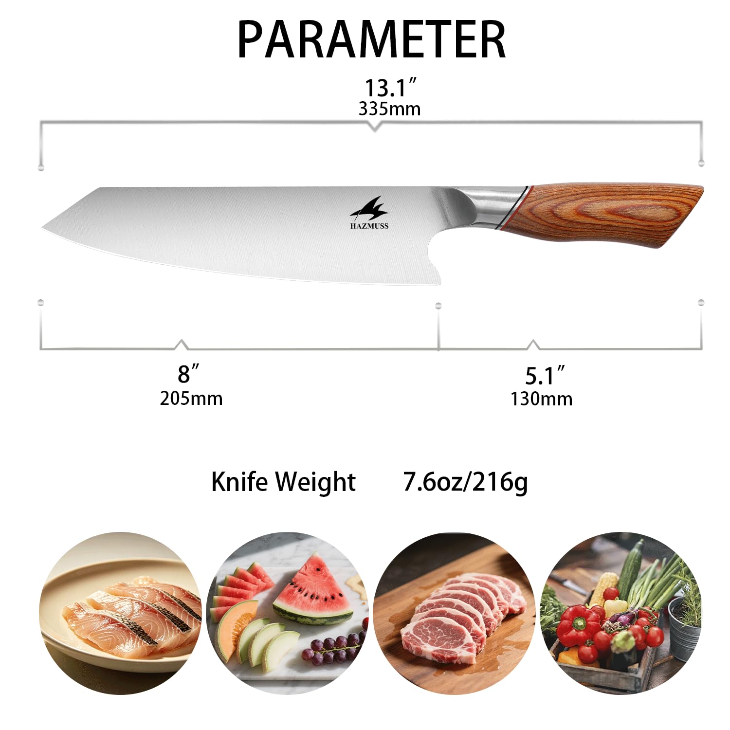 20,2 Cm Kiritsuke Messer Con Hoja De Acero Al Carbono Y Mango Ergonómico De Madera – Cuchillo De Cocina Japonés Profesional Para Cortar, Picar Y Hacer Láminas De Verduras Con Precisión
