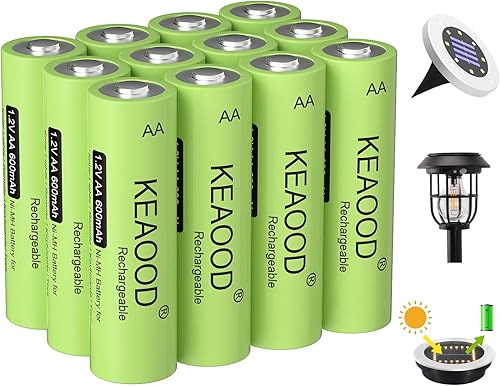 Ni-MH - Baterías solares AA recargables de 1.2 V, precargadas, 600 mAh, doble A, para luces solares, luces de cadena, luces de camino (AA 600 mAh,