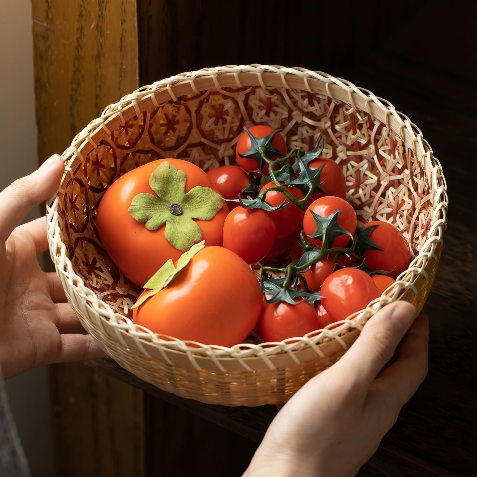Elsjoy Set di 3 cestini in vimini intrecciati, in bambù, per il pane rotondo, in rattan, decorazione per frutta, verdura, patate, impilabili 24,4 cm/20,3 cm/17,8 cm