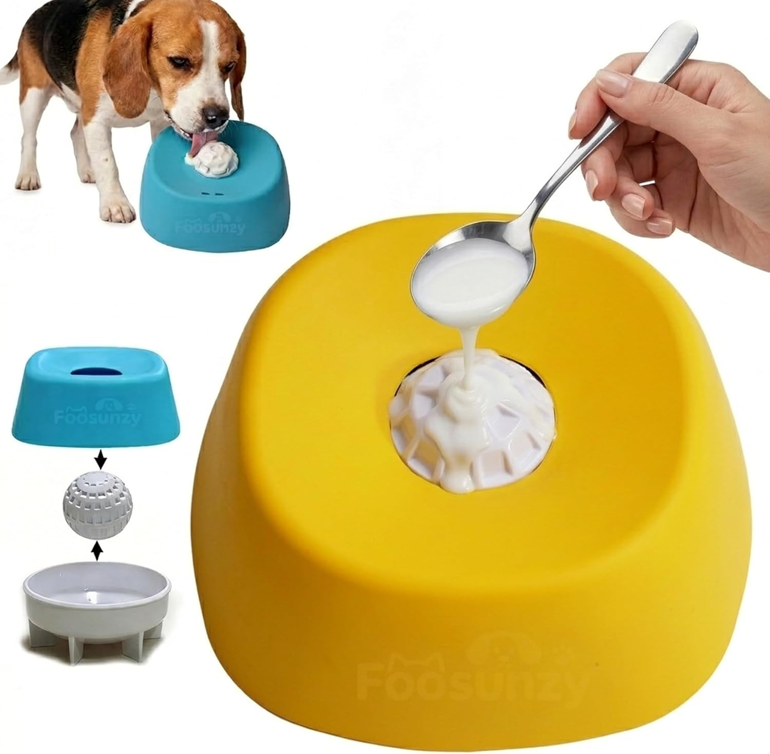 Slow Feeder Dog Lick Bowl with Rolling Ball Interactive Liquid Licking Bowl Upgraded Silicone Anti-Slip Spill Proof for Wet Food, Water & Treats Lick Toy Pet Gift for Dogs Cats (Black)