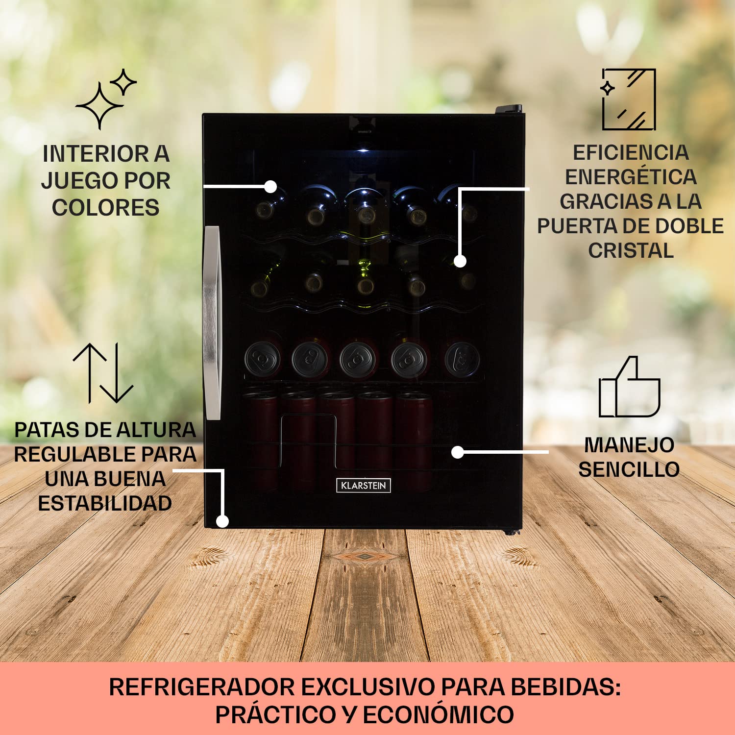 KLARSTEIN Mini Nevera Pequeña Puerta Cristal Habitaciones, Portatil Electrica, para Bebidas, Frigorificos 60L, con Estantes