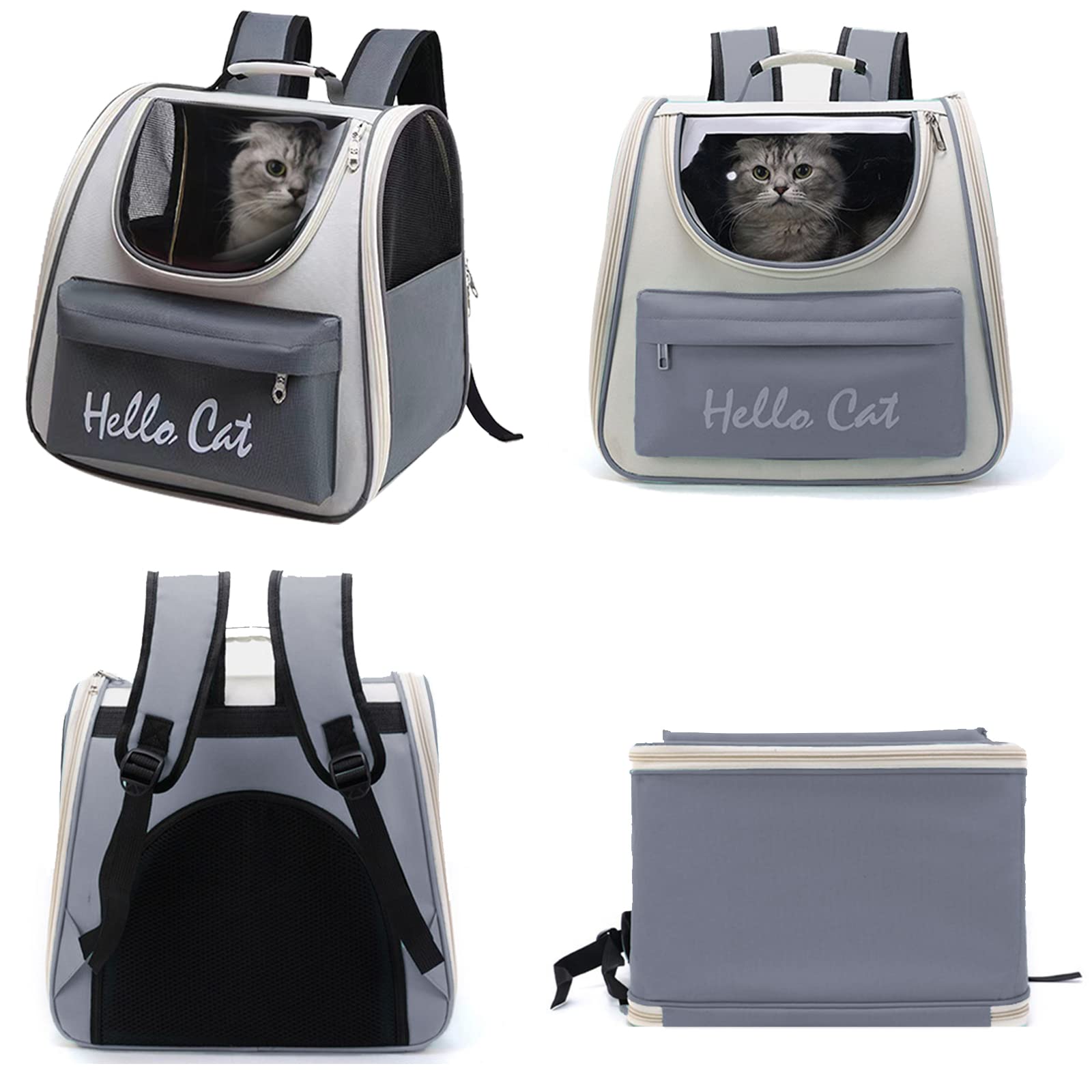 Zaino Gatto, Zaino per cani Gatti Trasportino, Zaino portatile traspirante con Tasche Frontali,Trasparente E Traspirante Resistente al Calore Carrier per I Viaggi di Campeggio D'escursione