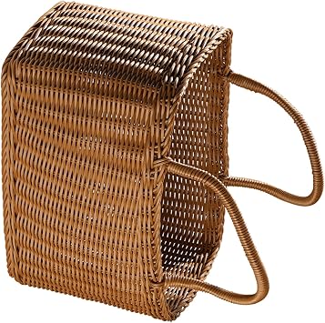 Retro Brown Plastic Woven Storage Basket, Multi-functional Organizer Bin