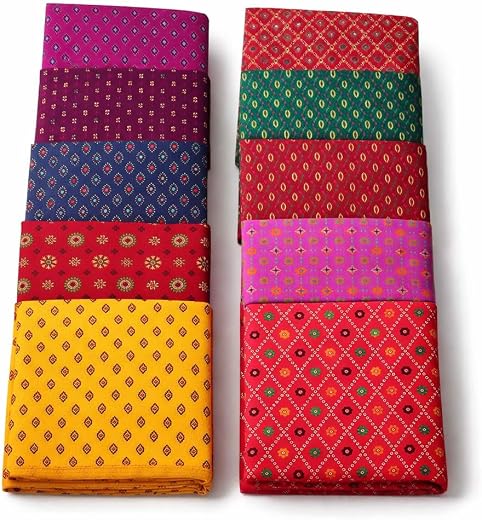 VIDĀNA Women’s Printed Terry Cotton Blouse Piece Material | Unstitched | Mixed Colors | Pack of 10 | Suitable for Pooja, W...