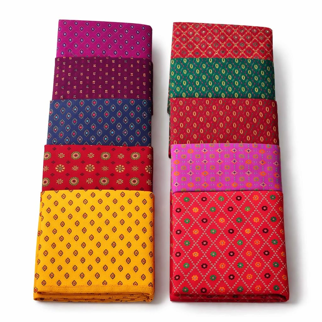 VIDĀNA Women’s Printed Terry Cotton Blouse Piece Material | Unstitched | Mixed Colors | Pack of 10 | Suitable for Pooja, W...