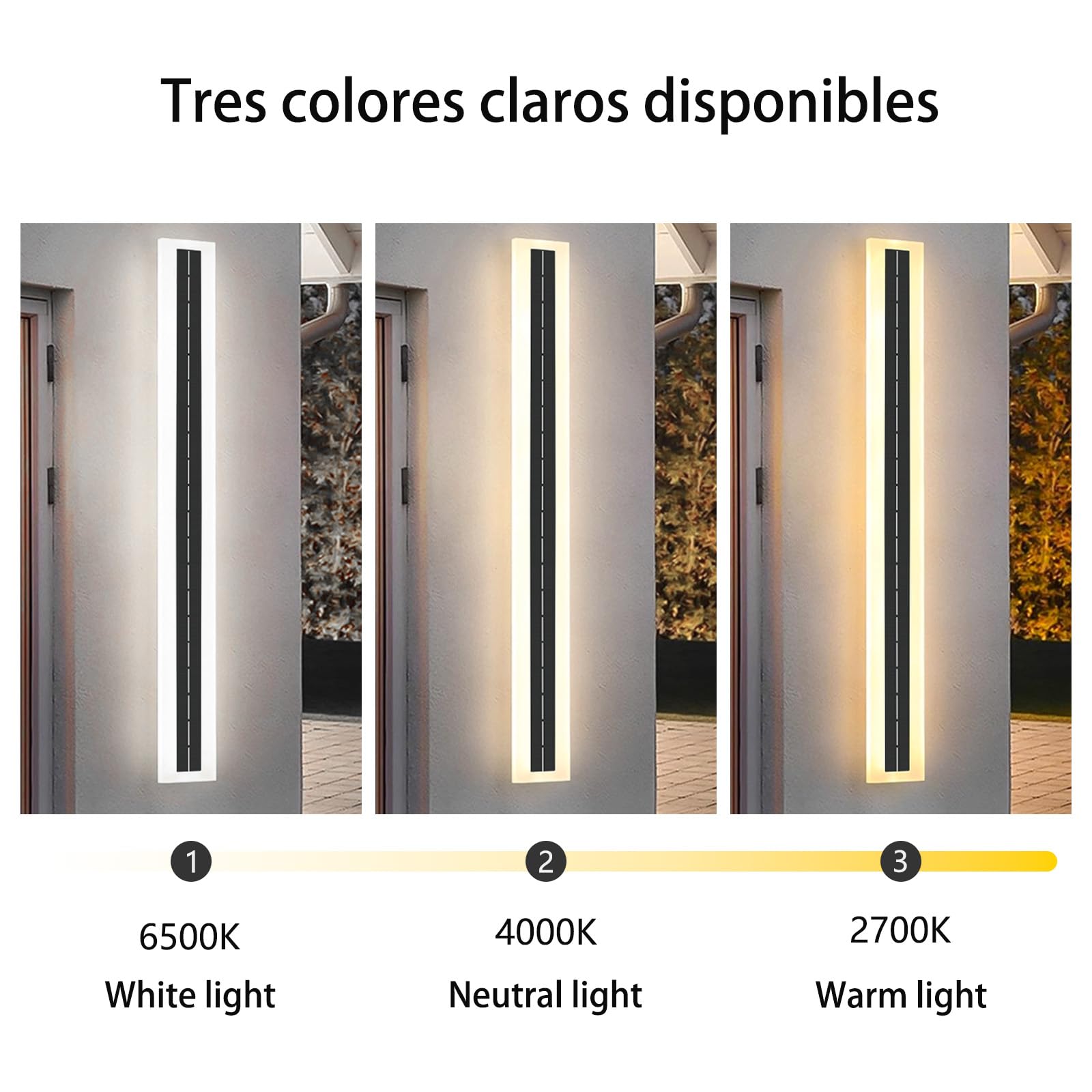 Wandleuchte für den Außenbereich, Solaire LED, Sans Fil, 2700 K/4500 K/6500 K, Etanche IP65, aus schwarzem Aluminium, für Außenküche, Veranda (warm, 80 cm)