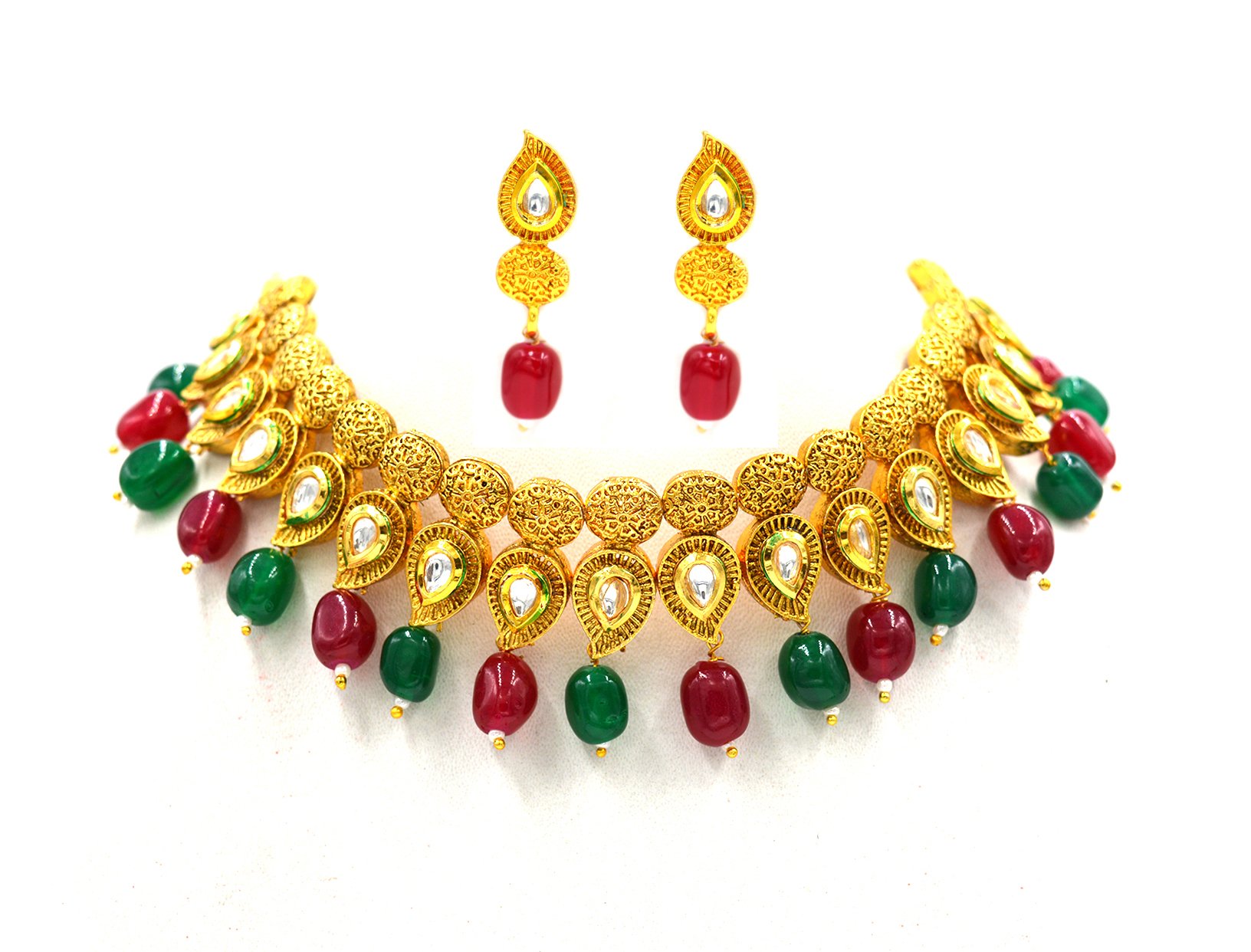 Aashya MayroRajwadi Kundan Stone Work, Gold Plating Antique Design, Choker Necklace And Earring Set for Women Girls