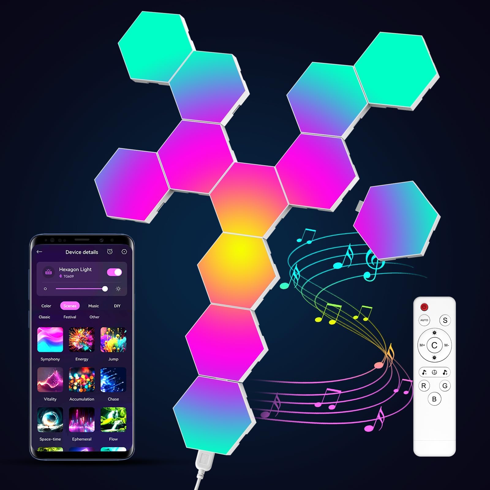 COLWINKU Hexagon Lights Gaming with Remote & App Control, 12 Pack RGB Led Hex Light Panels
