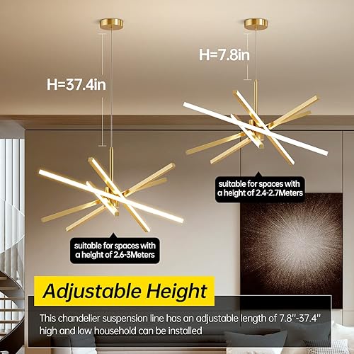 Miniatura 5 de Lámpara de techo Sputnik moderna de 82 W LED dorada, lámpara de montaje empotrada, lámparas de comedor regulables con control remoto para sala de