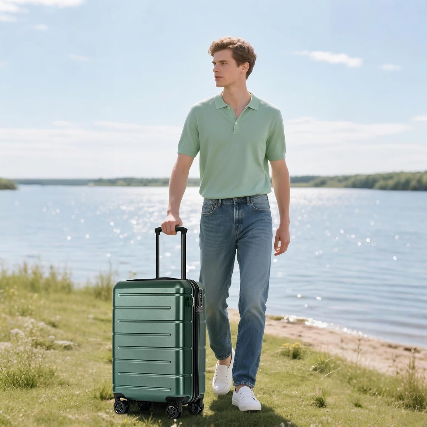 KYME Carry On Luggage 22x14x9 Airline Approved Hardshell Carry On Suitcases with Wheels Travel Rolling 20 Inch Luggage with Cup Holder for Men Women,Carry-on Green - Image 8