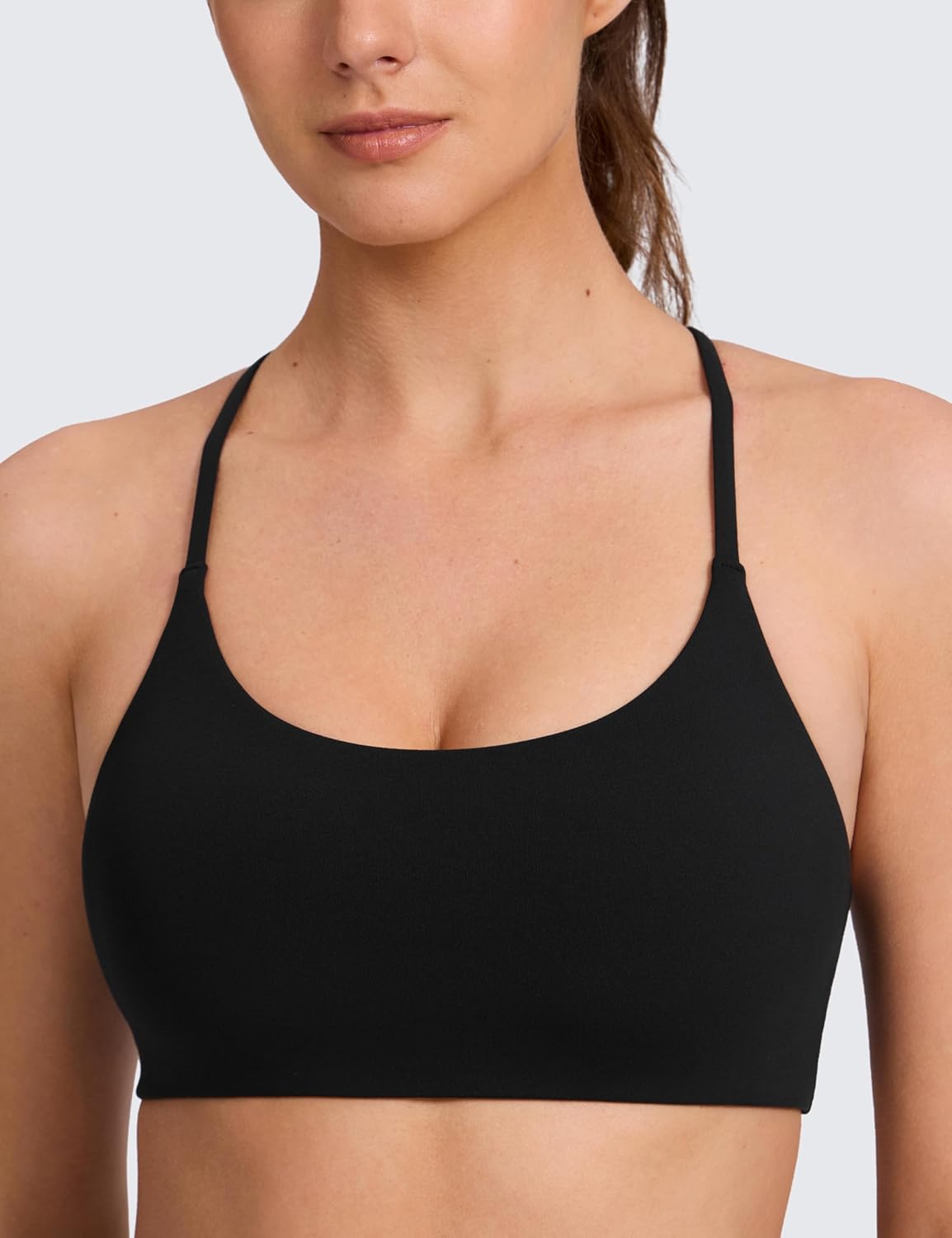 CRZ YOGA Butterlift Double Lined V Back Sports Bras for Women - Scoop Neck Spaghetti Strap Wireless Yoga Top Non Padded - Image 5
