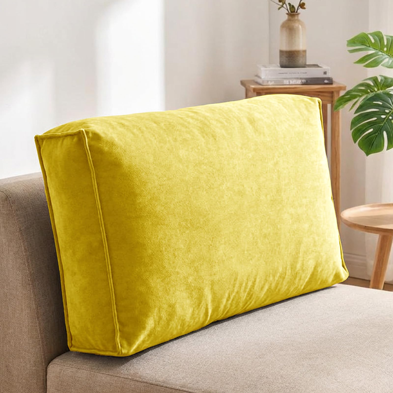 Aocase Large Sofa Back Cushions, Lumbar Support Pillow for Couch & Bed – Reading Pillow with Waist Support, Throw Pillow for Sofa, Bay Window, Bedside Comfort,Yellow,60×45×12cm