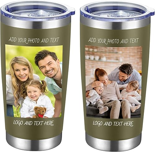 Vaso de café personalizado de acero inoxidable, botella de agua personalizada de 20 onzas, vasos aislados con tapas y pajitas, imagen de logotipo