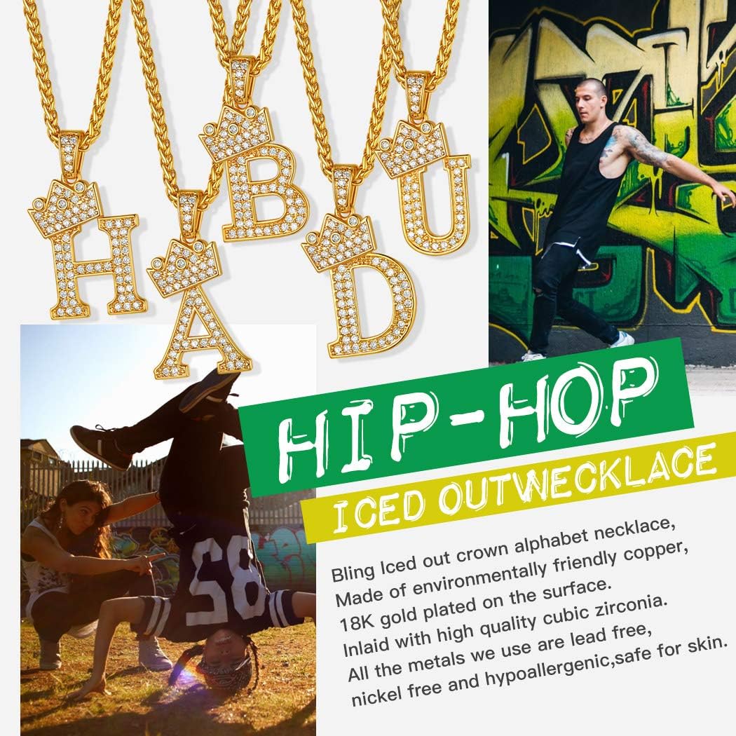 Suplight Crown Initial Letter Necklace, 18K Gold Plated Cubic Zirconia CZ Pave Monogram Pendant with 22" Chain (2" Adjustable), Bling Alphabet Jewelry Name A-Z - Image 3