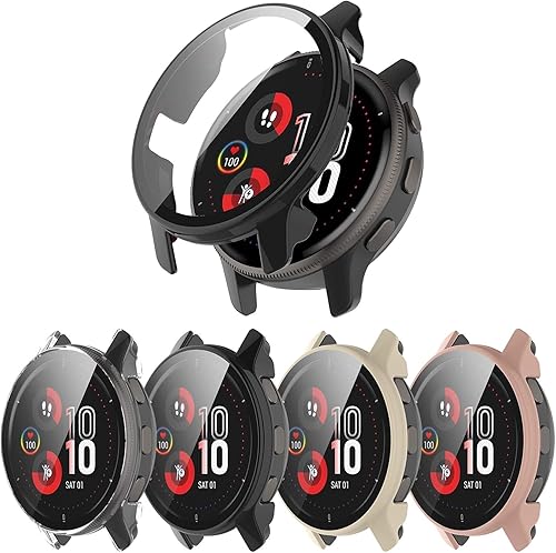 Paquete de 4 Funda con protector de pantalla de vidrio templado compatible con Garmin Venu 2s (1.575 pulgadas), parachoques ultrafino, cobertura