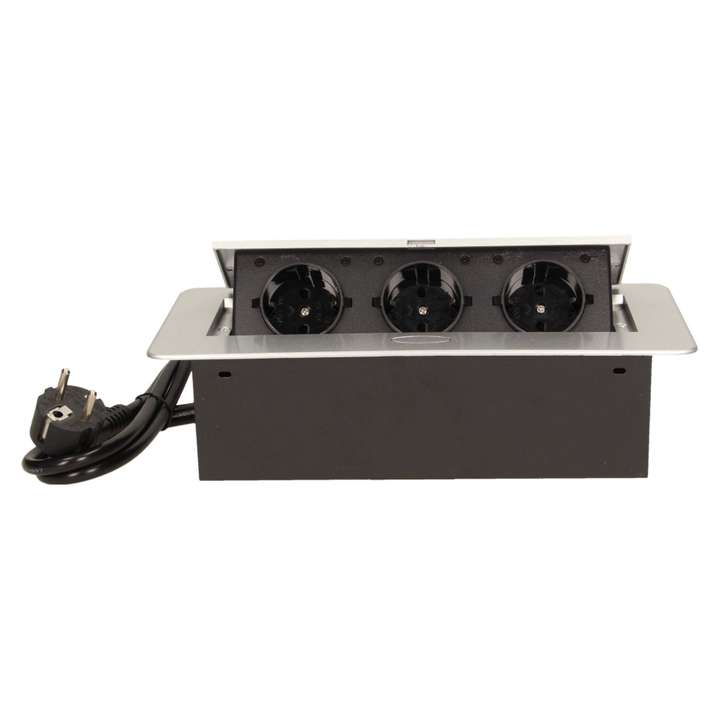 ORNO OR-AE-1337 (GS) Ciabatta a scomparsa a 3 prese, 3600 W, pronta per il collegamento con cavo Schuko da 1,5 m, colore: argento
