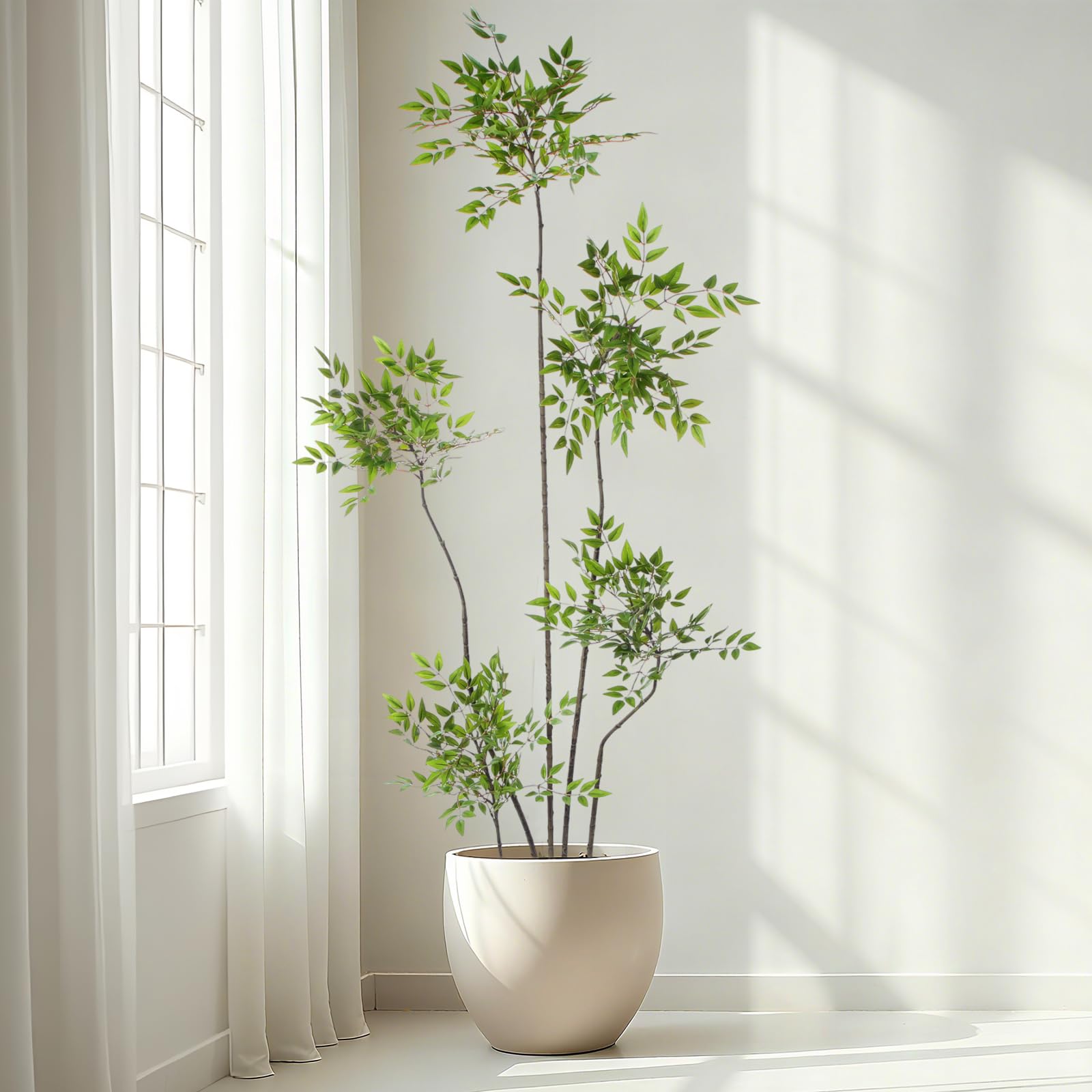 Photo 1 of [POT NOT INCLUDED] Giegxin 7ft Faux Bamboo Tree Indoor Artificial Nandina Tree Realistic Large Fake Plants Potted Planter Tall Foliage Floor Plant for Home Office Corner Room Decor Greenery Housewarming Gift