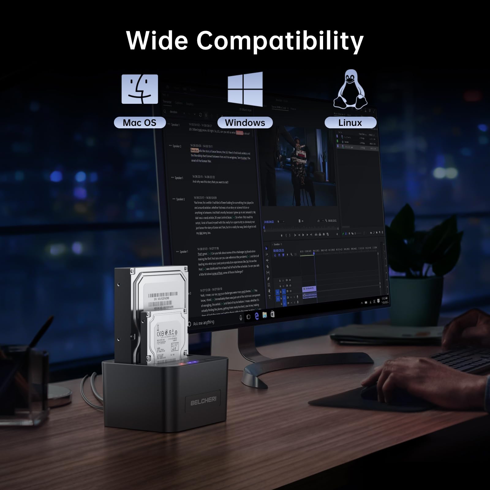 Docking station per dischi rigidi USB 3.0 doppio alloggio, per HDD/SSD SATA da 2,5"/3,5", clonazione offline e UASP per backup dei dati