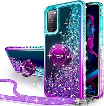 Silverback for Samsung Galaxy S20 FE Case, Moving Liquid Holographic Sparkle Glitter Case with Stand, Bling Diamond Ring Girls Women Cover for Galaxy S20 FE -Purple