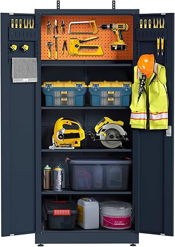 Yangming Armario de almacenamiento multifuncional de metal alto y ancho mejorado de 71 pulgadas con 2 puertas y 4 estantes ajustables, tablero de