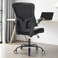 Vista 2 de Silla de oficina ergonómica, respaldo medio, de malla transpirable, silla giratoria para computadora con soporte lumbar ajustable, brazos abatibles