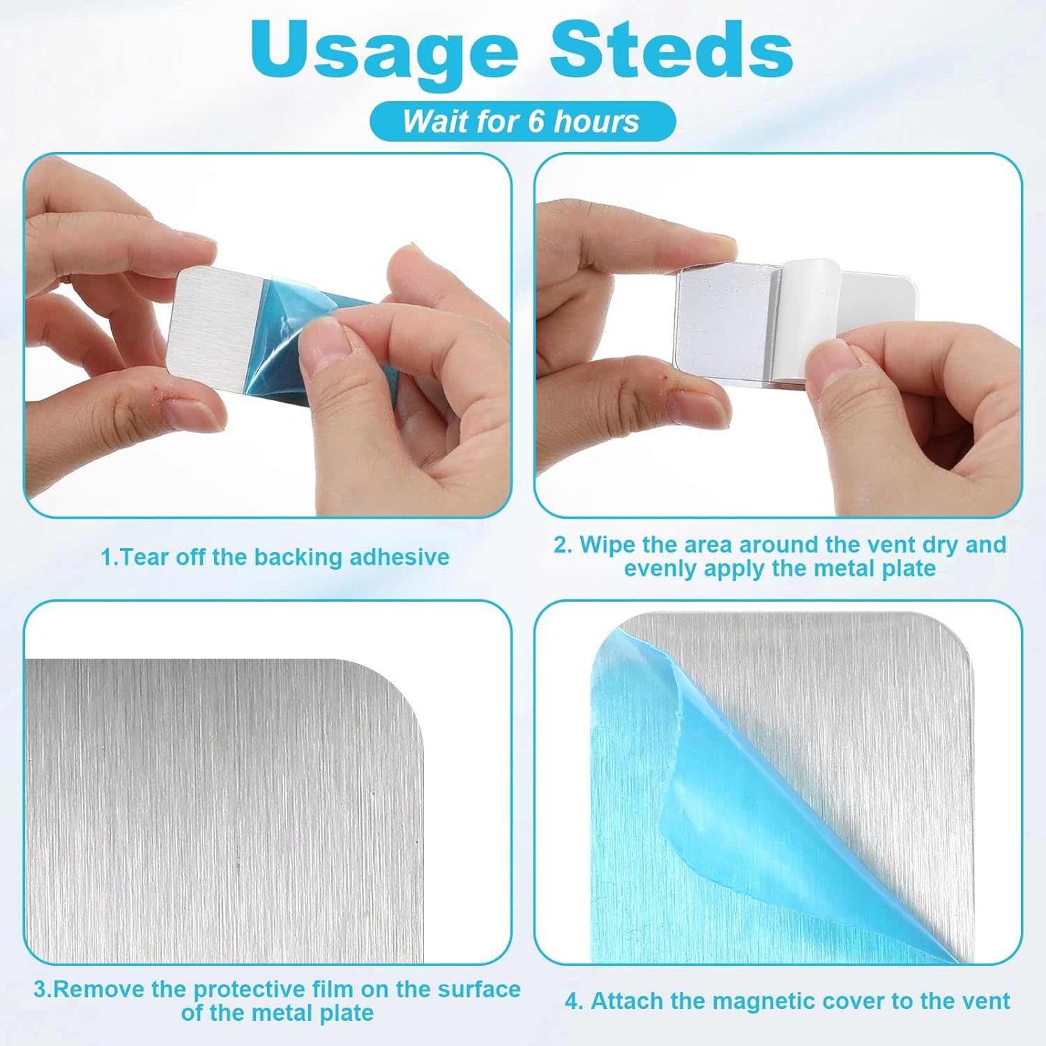 20Pcs Adhesive Metal Plates for Magnetic Mounts, Under Cabinet Light Magnetic Strip, 2.36x1.18in Rectangular Iron Strips with Adhesive Backing for Magnets on Non-Steel Vents