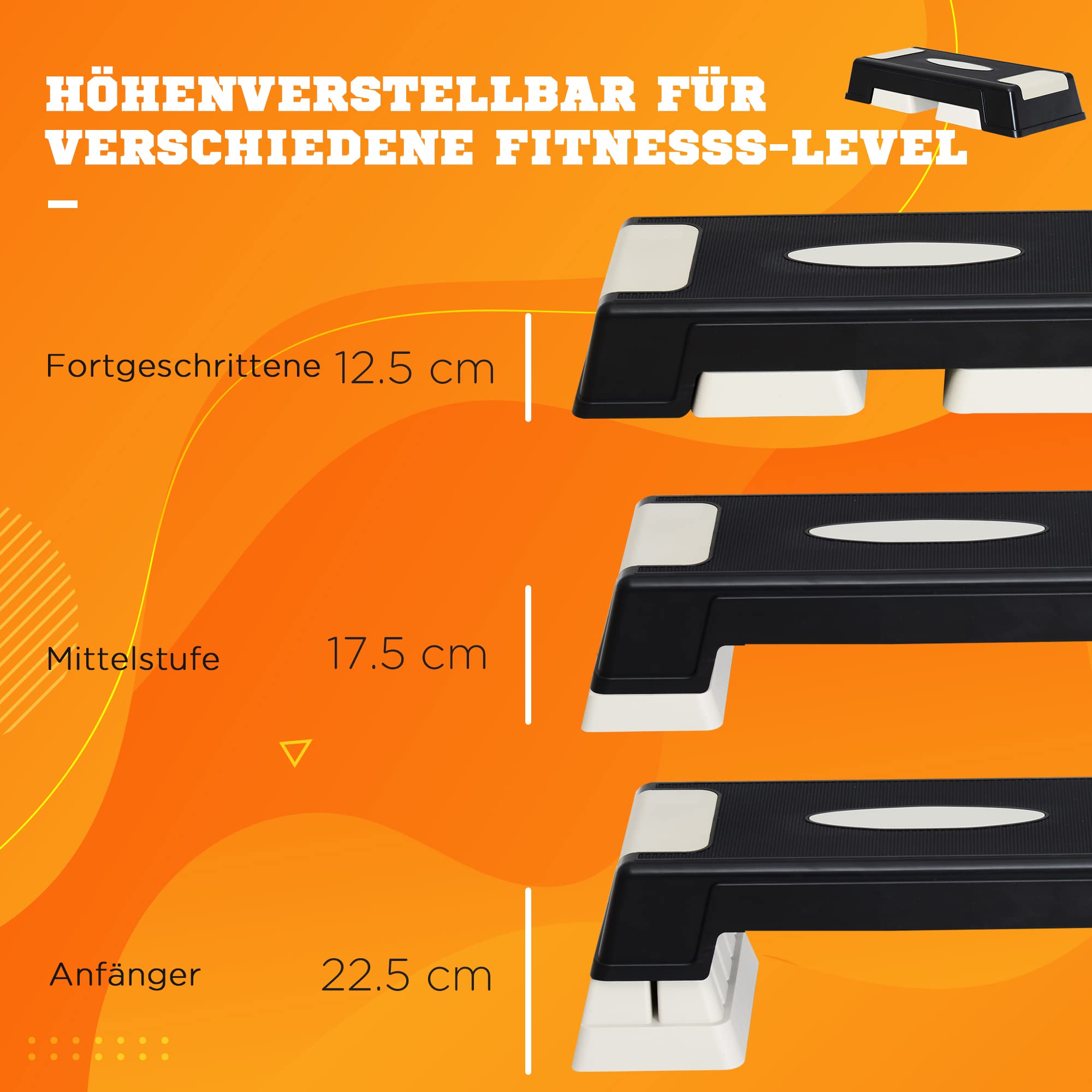HOMCOM Stepper aérobic fitness hauteur réglable 3 niv. 10/15/20 cm